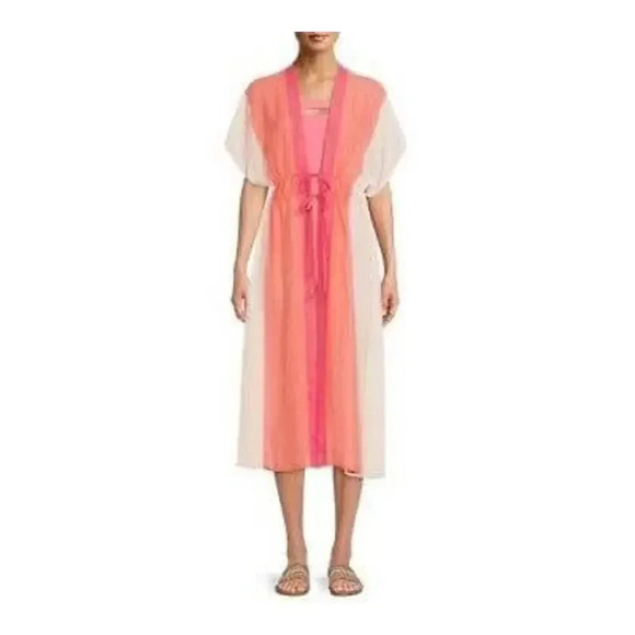 NWT Women’s Large Pink and Orange Gathered Waist Swim Cover Up - Picture 1 of 3